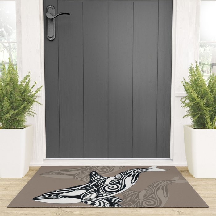 Orca Killer Whale Tribal Tattoo Tlingit Taupe Ink Welcome Mat Gallery Image 3