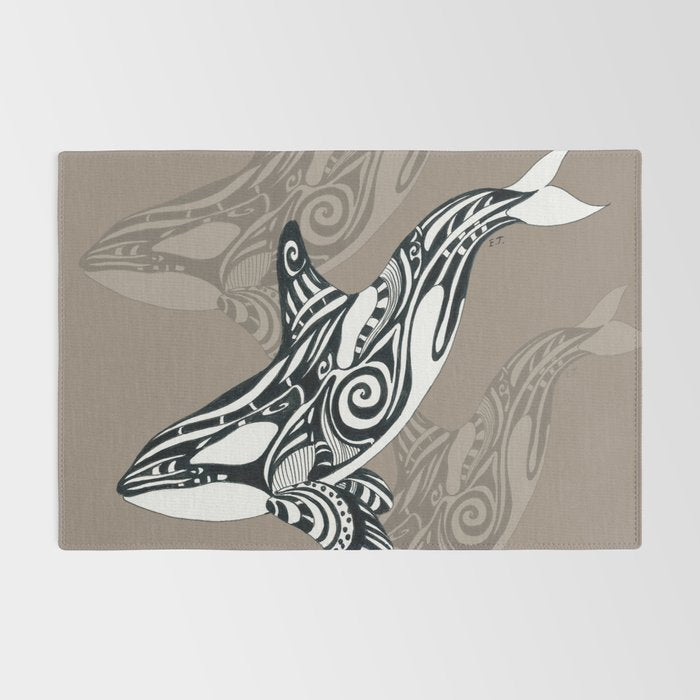 Orca Killer Whale Tribal Tattoo Tlingit Taupe Ink Rug Gallery Image 2