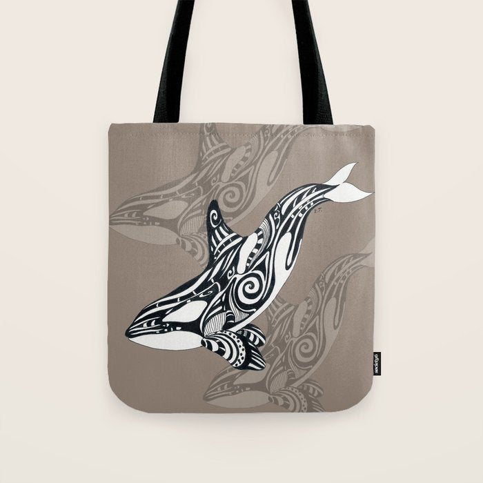 Orca Killer Whale Tribal Tattoo Tlingit Taupe Ink Tote Bag Gallery Image 1
