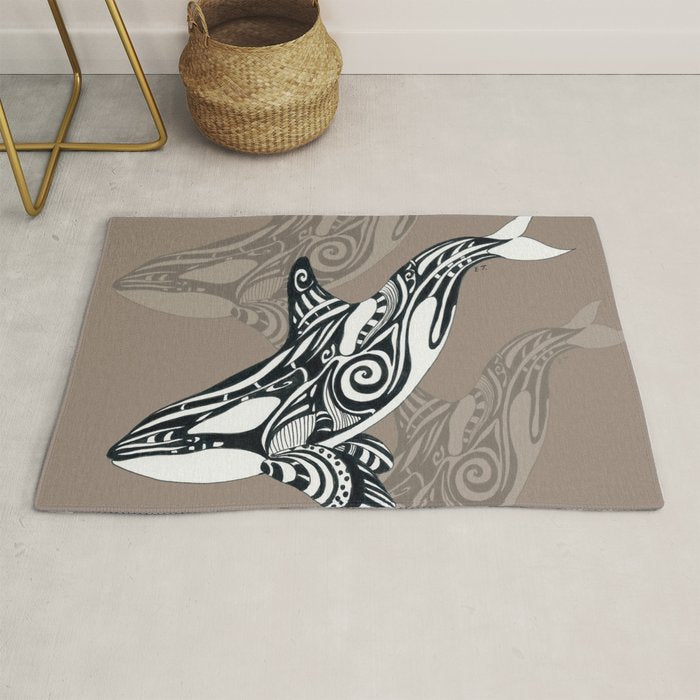 Orca Killer Whale Tribal Tattoo Tlingit Taupe Ink Rug Gallery Image 1