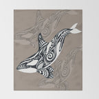 Orca Killer Whale Tribal Tattoo Tlingit Taupe Ink Throw Blanket Gallery Image 2