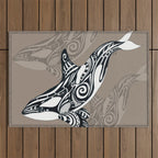 Orca Killer Whale Tribal Tattoo Tlingit Taupe Ink Outdoor Rug Gallery Image 1