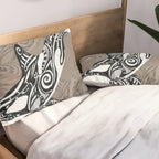 Orca Killer Whale Tribal Tattoo Tlingit Taupe Ink Pillow Sham Gallery Image 2