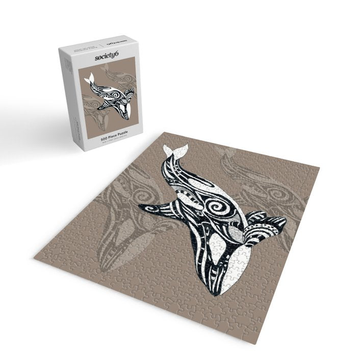 Orca Killer Whale Tribal Tattoo Tlingit Taupe Ink Jigsaw Puzzle Gallery Image 2
