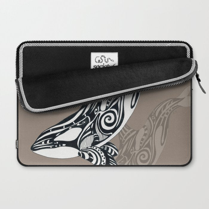 Orca Killer Whale Tribal Tattoo Tlingit Taupe Ink Laptop Sleeve Gallery Image 2