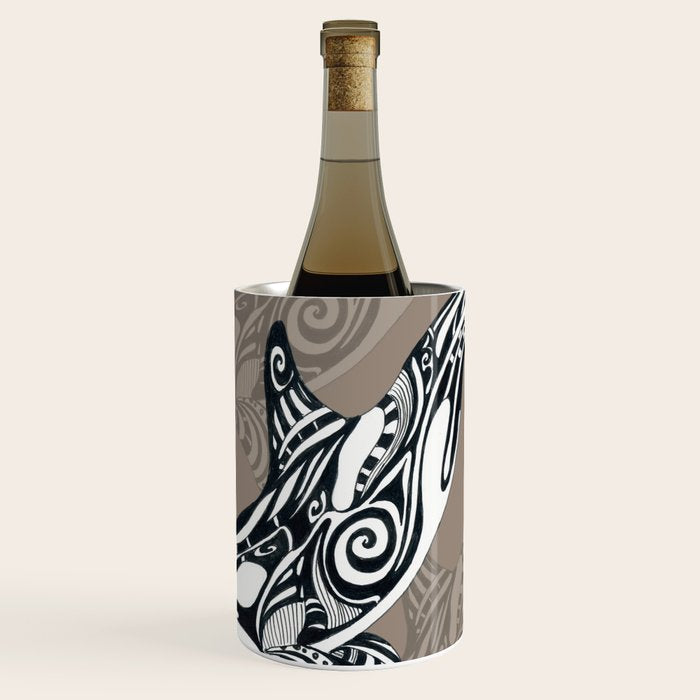 Orca Killer Whale Tribal Tattoo Tlingit Taupe Ink Wine Chiller Gallery Image 1