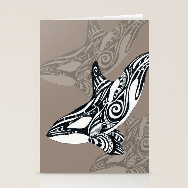 Orca Killer Whale Tribal Tattoo Tlingit Taupe Ink Stationery Card Gallery Image 2