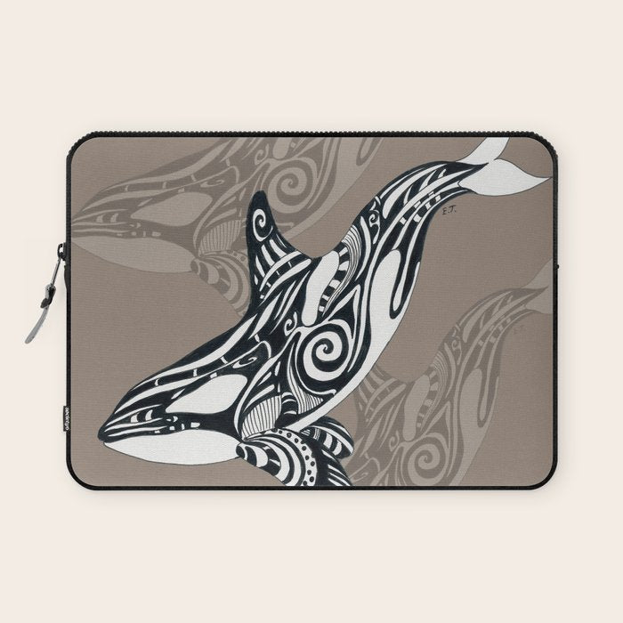 Orca Killer Whale Tribal Tattoo Tlingit Taupe Ink Laptop Sleeve Gallery Image 1