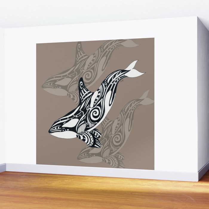 Orca Killer Whale Tribal Tattoo Tlingit Taupe Ink Wall Mural Gallery Image 2