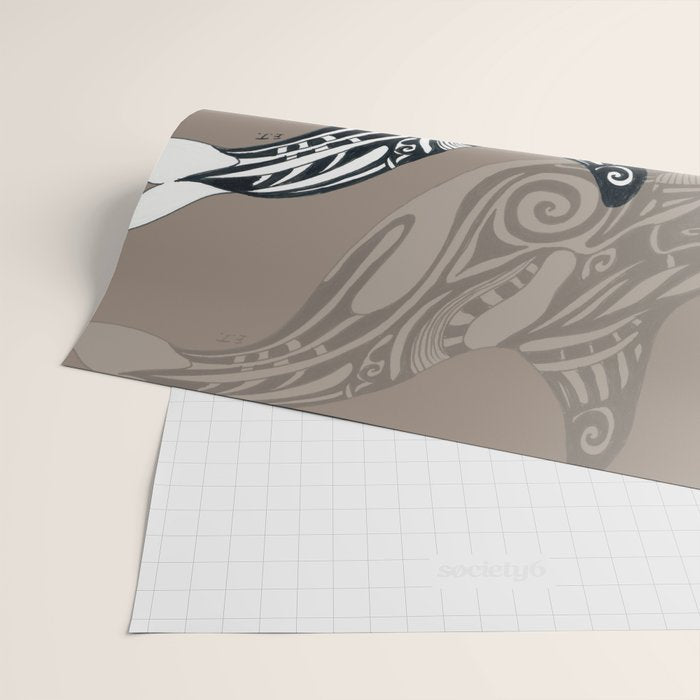 Orca Killer Whale Tribal Tattoo Tlingit Taupe Ink Wrapping Paper Gallery Image 2