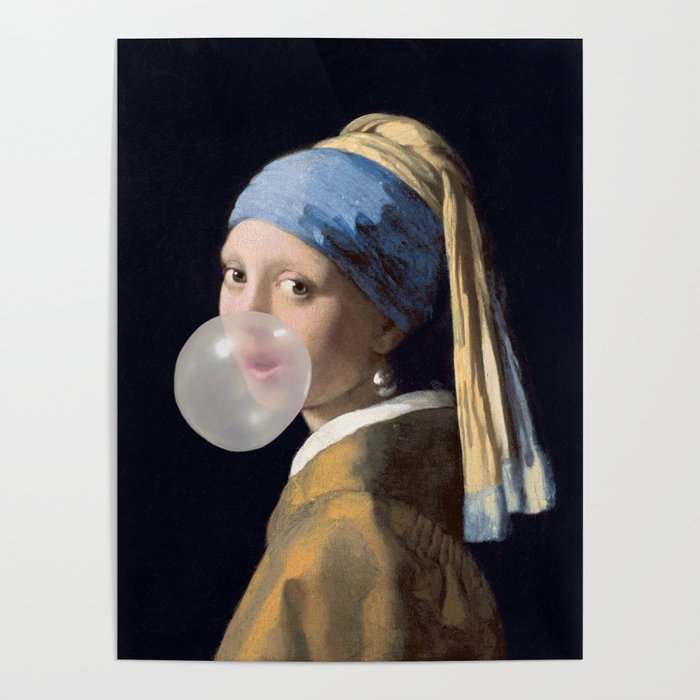 Girl with pearl earring blowing bubble gum Poster Gallery Image 4