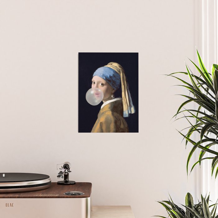Girl with pearl earring blowing bubble gum Poster Gallery Image 2