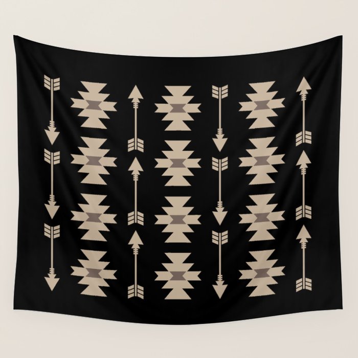 Southwestern Arrow Pattern 233 Black and Beige Wall Tapestry Gallery Image 4