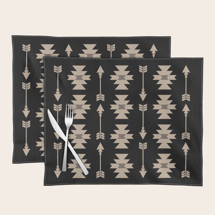 Southwestern Arrow Pattern 233 Black and Beige Placemat Gallery Image 1
