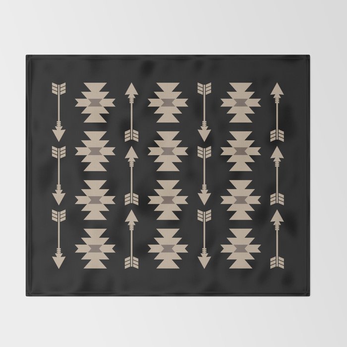 Southwestern Arrow Pattern 233 Black and Beige Throw Blanket Gallery Image 2