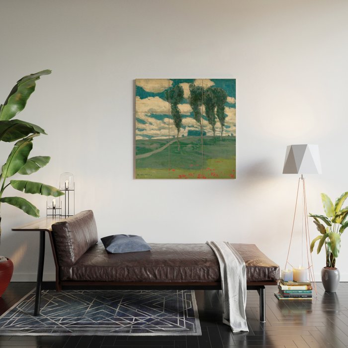 "Spring Landscape with Poplar Trees" by Alois Kalvoda, circa 1914-1920 Wood Wall Art Gallery Image 2