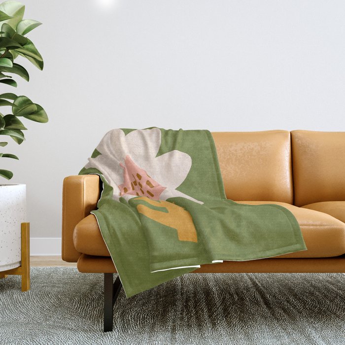 Sunflower - bohemian green Throw Blanket Gallery Image 1
