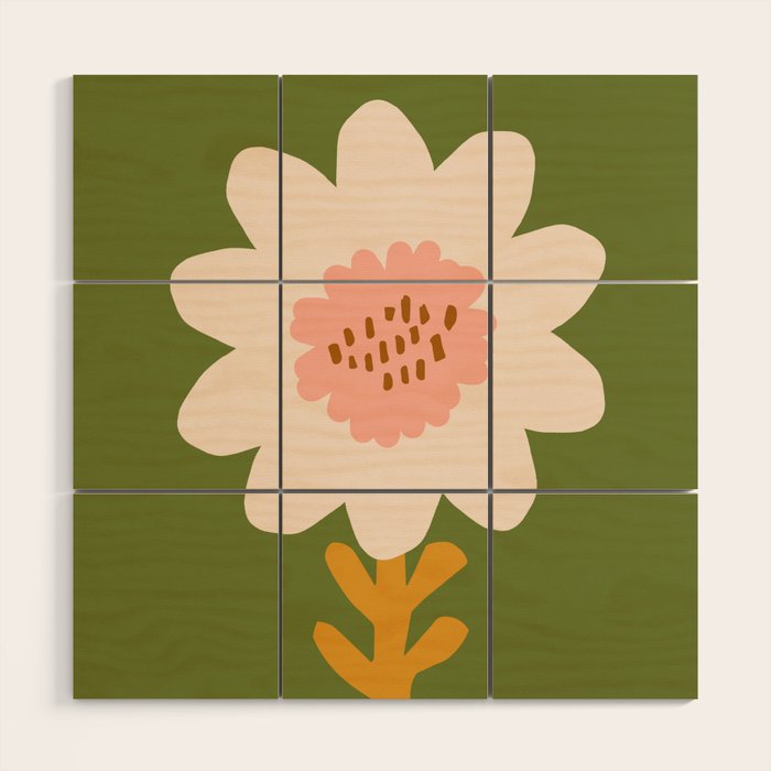 Sunflower - bohemian green Wood Wall Art Gallery Image 1