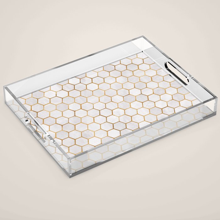Neutral Geometric Hexagon Pattern Acrylic Tray Gallery Image 1