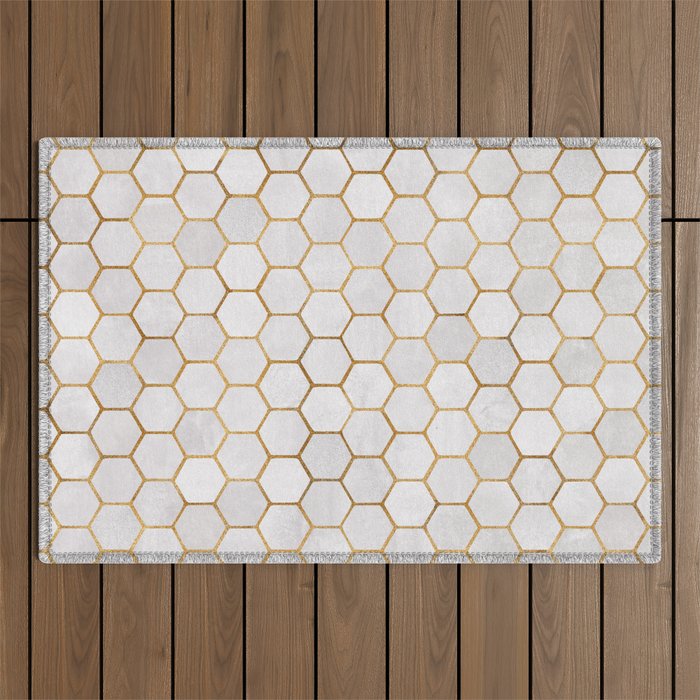 Neutral Geometric Hexagon Pattern Outdoor Rug Gallery Image 1