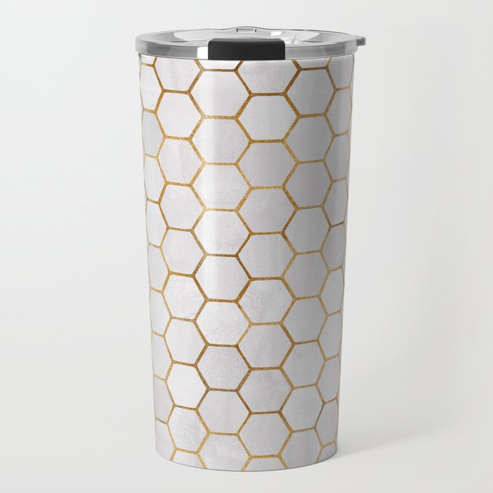 Neutral Geometric Hexagon Pattern Travel Mug Gallery Image 1