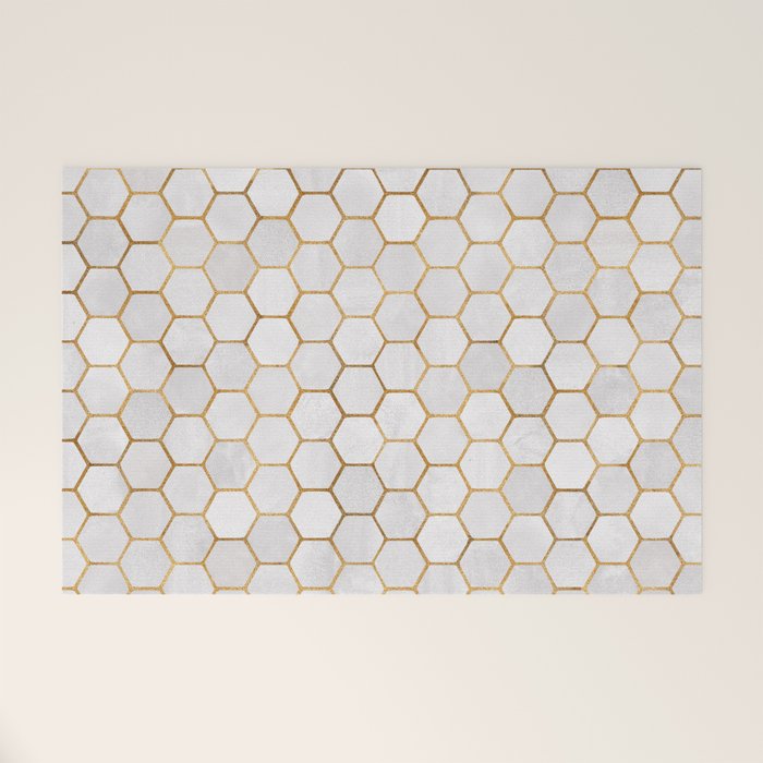 Neutral Geometric Hexagon Pattern Welcome Mat Gallery Image 1