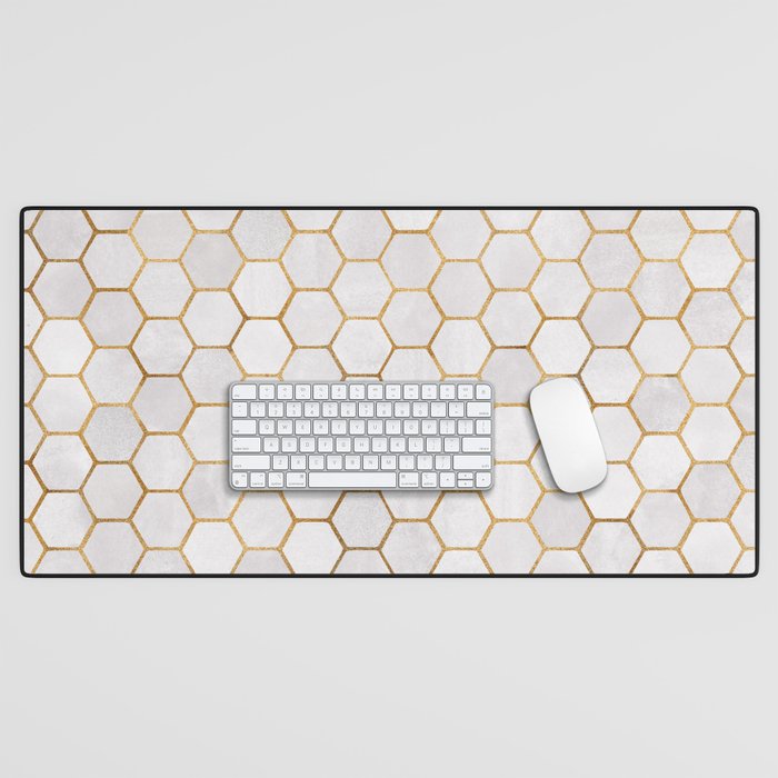 Neutral Geometric Hexagon Pattern Desk Mat Gallery Image 1