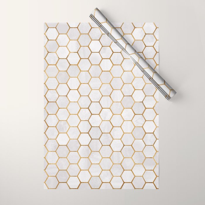 Neutral Geometric Hexagon Pattern Wrapping Paper Gallery Image 1