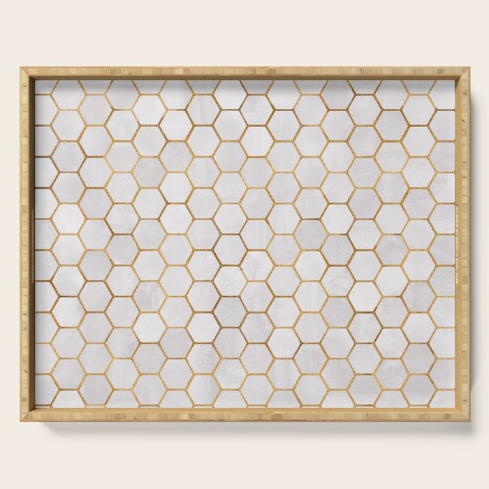 Neutral Geometric Hexagon Pattern Serving Tray Gallery Image 1