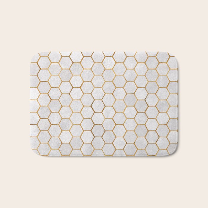 Neutral Geometric Hexagon Pattern Bath Mat Gallery Image 1