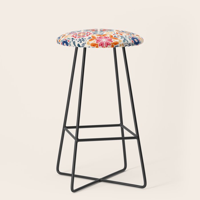 Watercolor Kaleidoscope Floral - desaturated Stool Gallery Image 1