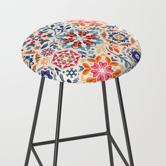 Watercolor Kaleidoscope Floral - desaturated Stool Gallery Image 2