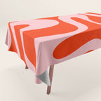 Retro Modern Soft Curves Abstract Contemporary Pattern in Bold Red-Orange and Pink Tablecloth Gallery Image 1