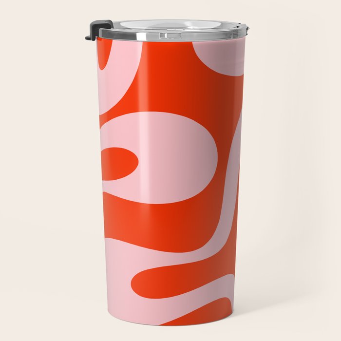 Retro Modern Soft Curves Abstract Contemporary Pattern in Bold Red-Orange and Pink Travel Mug Gallery Image 3