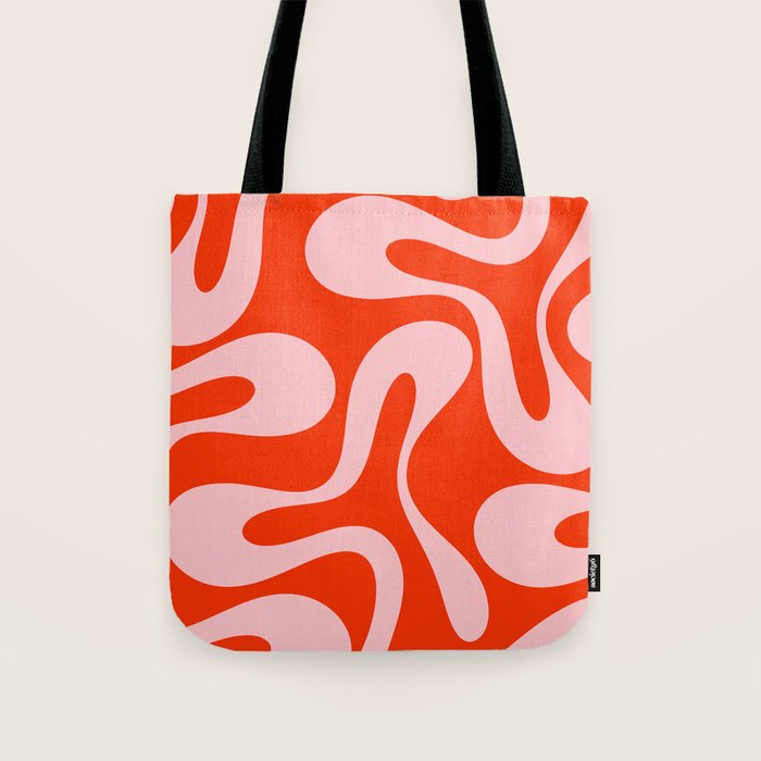 Retro Modern Soft Curves Abstract Contemporary Pattern in Bold Red-Orange and Pink Tote Bag Gallery Image 1