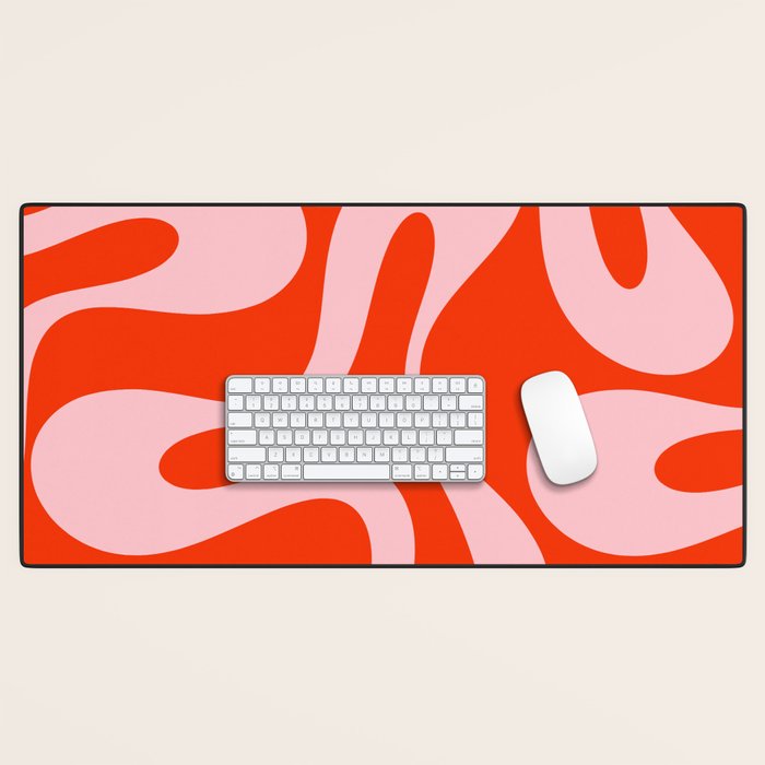 Retro Modern Soft Curves Abstract Contemporary Pattern in Bold Red-Orange and Pink Desk Mat Gallery Image 1