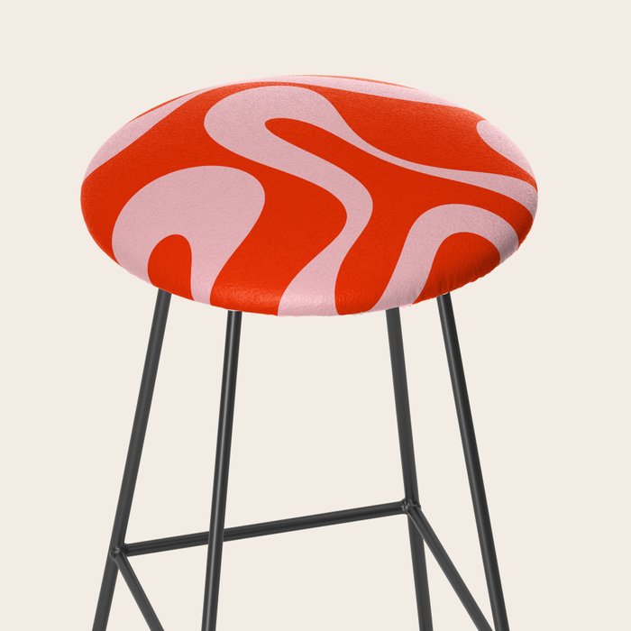 Retro Modern Soft Curves Abstract Contemporary Pattern in Bold Red-Orange and Pink Stool Gallery Image 2