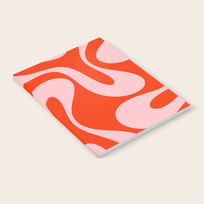 Retro Modern Soft Curves Abstract Contemporary Pattern in Bold Red-Orange and Pink Notebook Gallery Image 2