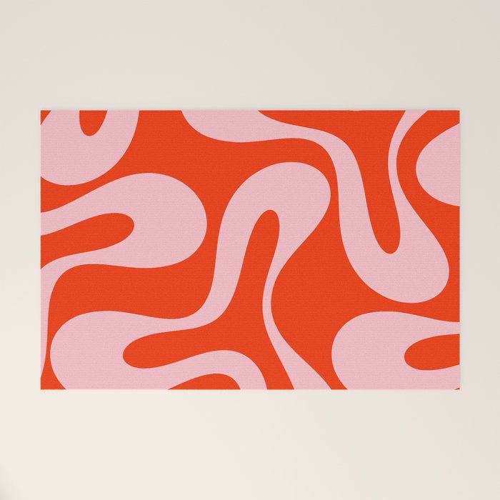 Retro Modern Soft Curves Abstract Contemporary Pattern in Bold Red-Orange and Pink Welcome Mat Gallery Image 1
