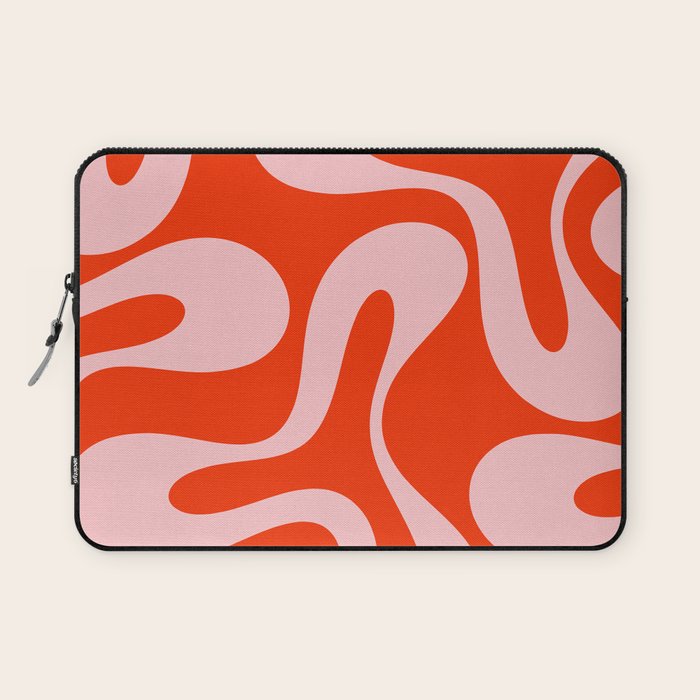 Retro Modern Soft Curves Abstract Contemporary Pattern in Bold Red-Orange and Pink Laptop Sleeve Gallery Image 1