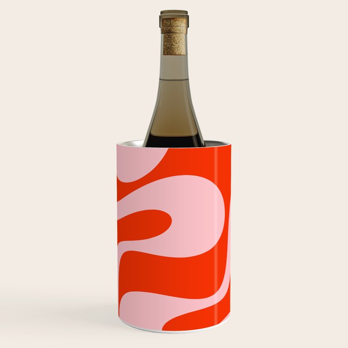 Retro Modern Soft Curves Abstract Contemporary Pattern in Bold Red-Orange and Pink Wine Chiller Gallery Image 2
