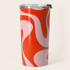 Retro Modern Soft Curves Abstract Contemporary Pattern in Bold Red-Orange and Pink Travel Mug Gallery Image 2