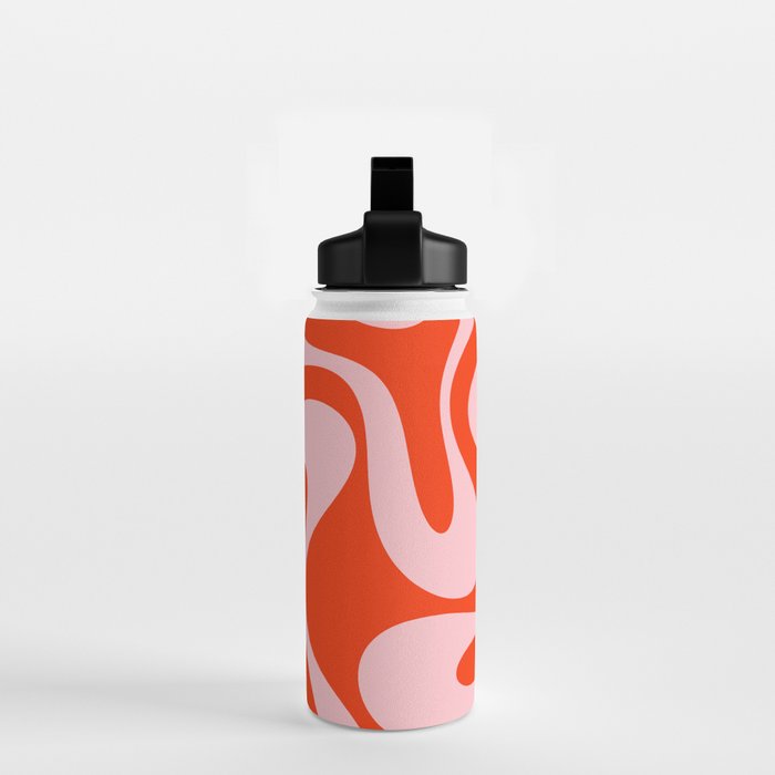 Retro Modern Soft Curves Abstract Contemporary Pattern in Bold Red-Orange and Pink Water Bottle Gallery Image 2