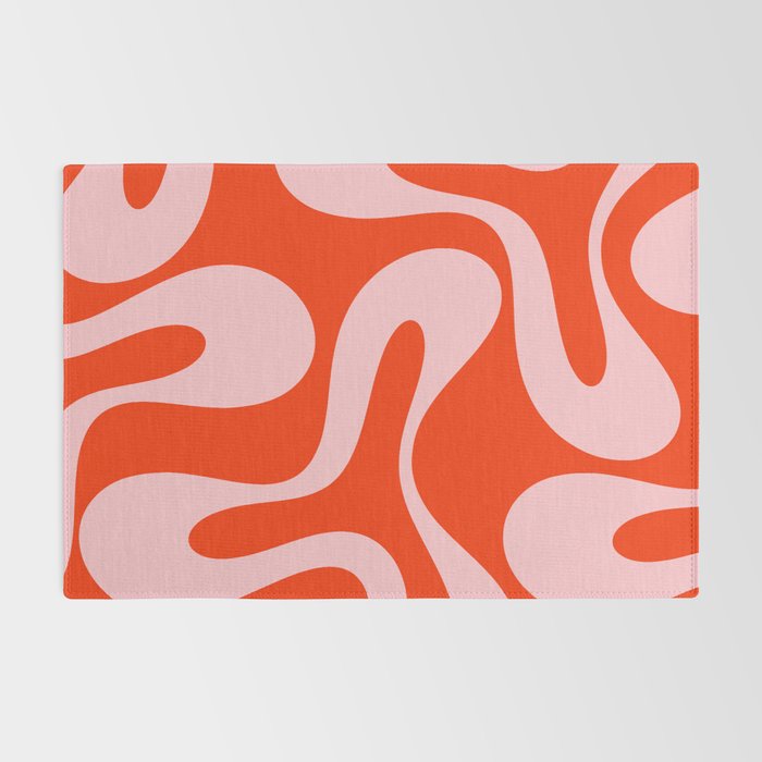Retro Modern Soft Curves Abstract Contemporary Pattern in Bold Red-Orange and Pink Rug Gallery Image 2
