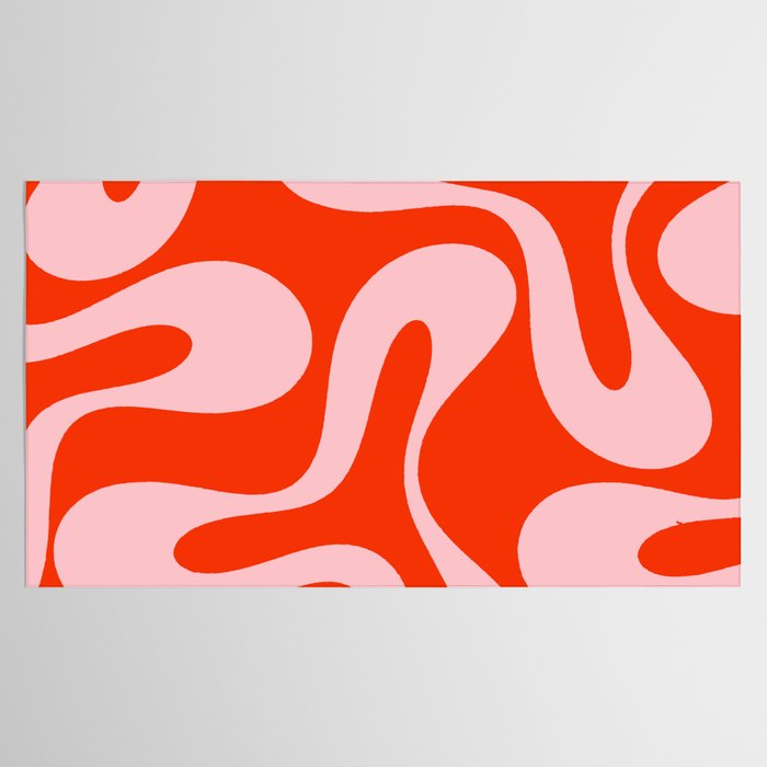 Retro Modern Soft Curves Abstract Contemporary Pattern in Bold Red-Orange and Pink Tablecloth Gallery Image 2