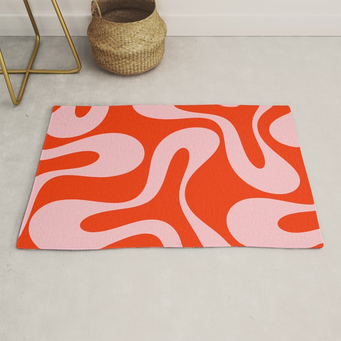 Retro Modern Soft Curves Abstract Contemporary Pattern in Bold Red-Orange and Pink Rug Gallery Image 1