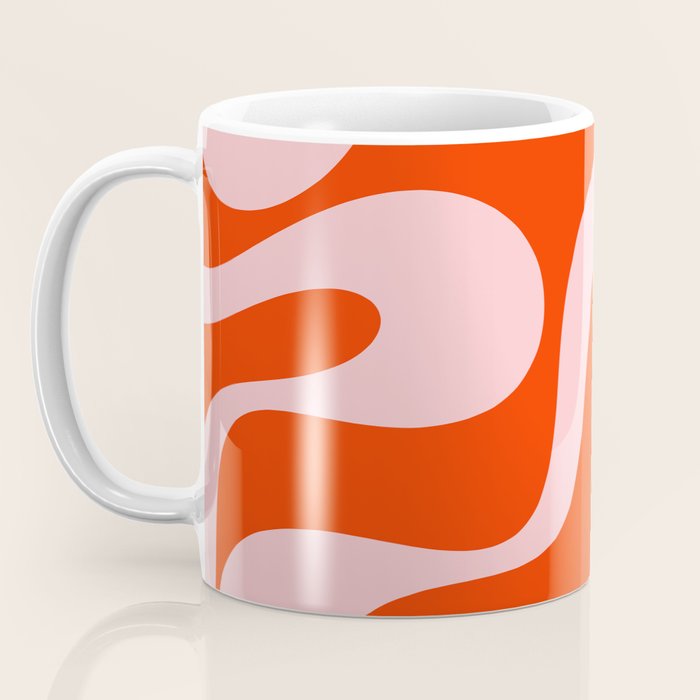 Retro Modern Soft Curves Abstract Contemporary Pattern in Bold Red-Orange and Pink Coffee Mug Gallery Image 3