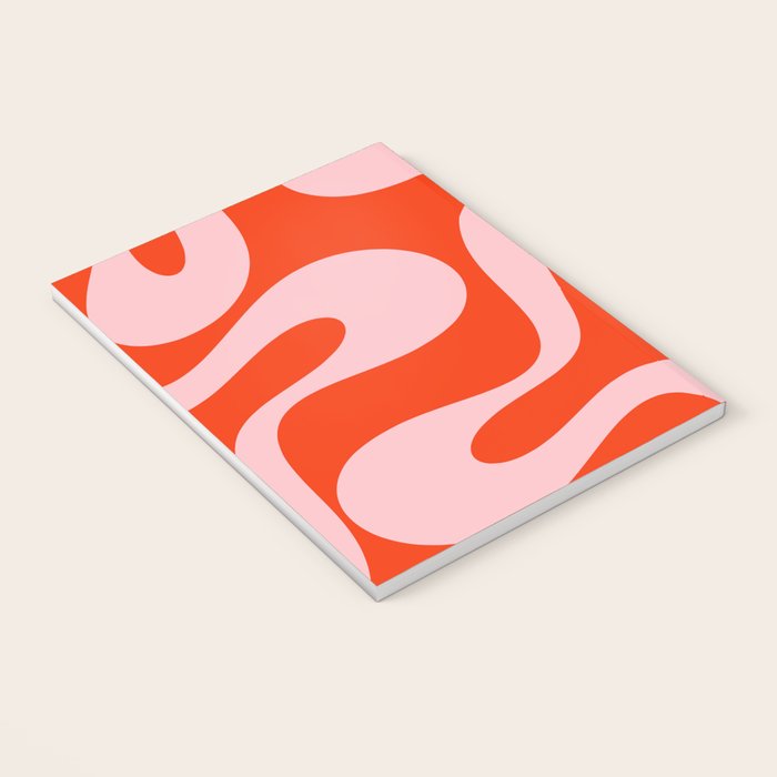 Retro Modern Soft Curves Abstract Contemporary Pattern in Bold Red-Orange and Pink Notebook Gallery Image 3