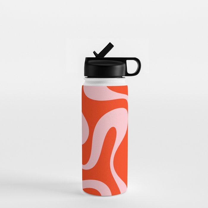 Retro Modern Soft Curves Abstract Contemporary Pattern in Bold Red-Orange and Pink Water Bottle Gallery Image 1