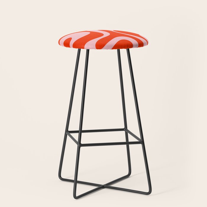 Retro Modern Soft Curves Abstract Contemporary Pattern in Bold Red-Orange and Pink Stool Gallery Image 1